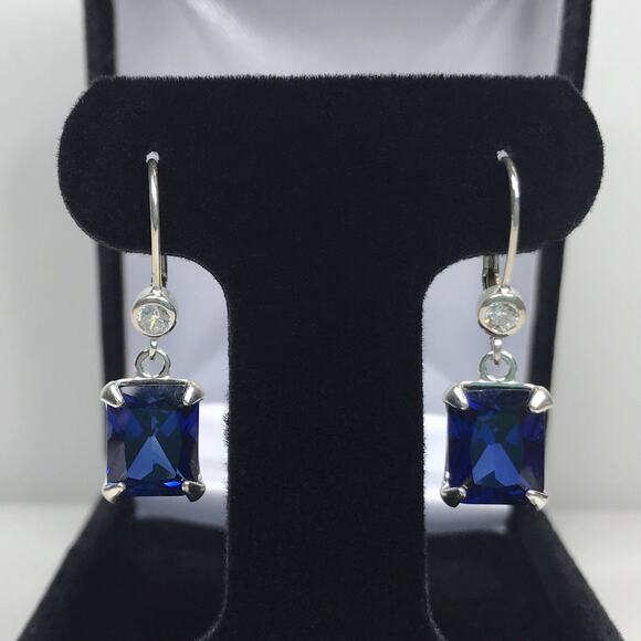 Beautiful 8ctw Emerald Cut Lab Grown Sapphire Earrings in Sterling Silver - Picture 3 of 5
